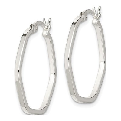 Sterling Silver 25mm Hexagon Hoop Earrings – view 3