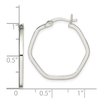 Sterling Silver 25mm Hexagon Hoop Earrings – view 5
