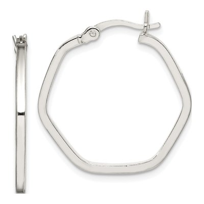 Sterling Silver 25mm Hexagon Hoop Earrings