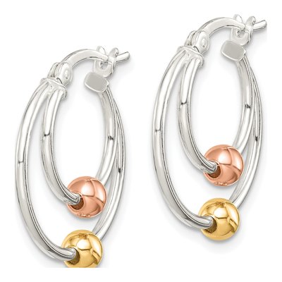 Rose Gold-Plated Sterling Silver 20mm Beaded Hoop Earrings – view 3