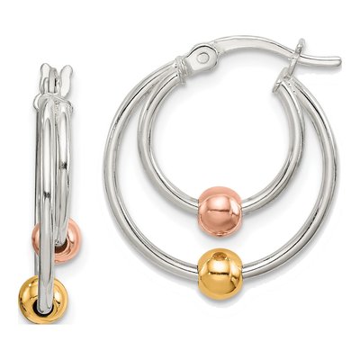 Rose Gold-Plated Sterling Silver 20mm Beaded Hoop Earrings