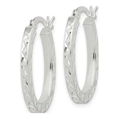 Sterling Silver Diamond-Cut Oval Hoop Earrings – view 3