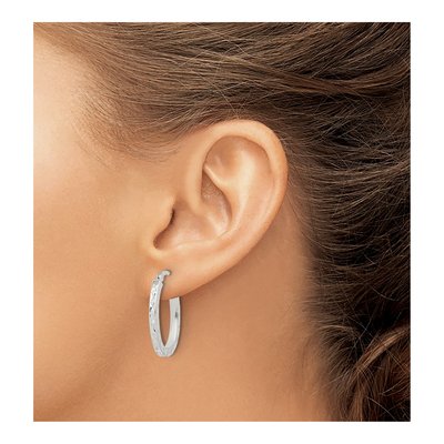 Sterling Silver Diamond-Cut Oval Hoop Earrings – view 4