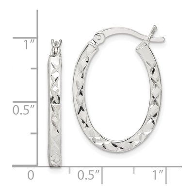 Sterling Silver Diamond-Cut Oval Hoop Earrings – view 5