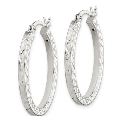 Sterling Silver Diamond-Cut Oval Hoop Earrings – view 3