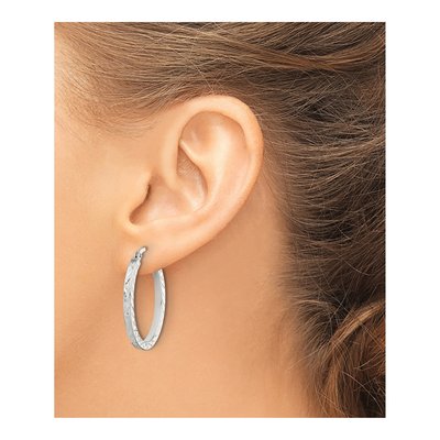 Sterling Silver Diamond-Cut Oval Hoop Earrings – view 4