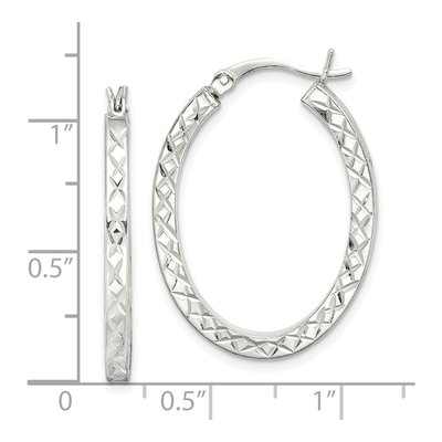 Sterling Silver Diamond-Cut Oval Hoop Earrings – view 5