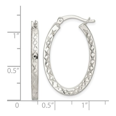Sterling Silver Diamond-Cut Oval Hoop Earrings – view 5