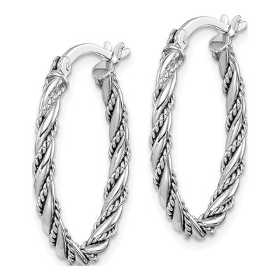 Sterling Silver Twisted Oval Hoop Earrings – view 3