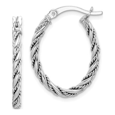 Sterling Silver Twisted Oval Hoop Earrings
