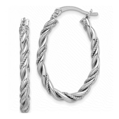 Sterling Silver Twisted Oval Hoop Earrings