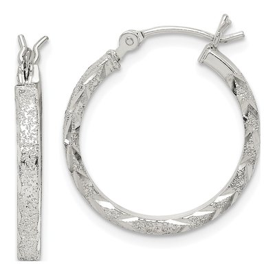 Sterling Silver 21mm Diamond-Cut Hoop Earrings