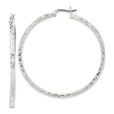 Sterling Silver 52mm Diamond-Cut Hoop Earrings