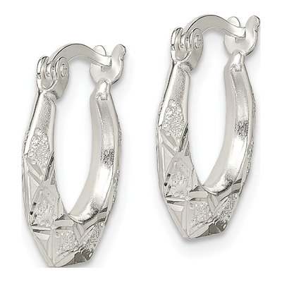 Sterling Silver 15mm Diamond-Cut Textured Hoop Earrings – view 3