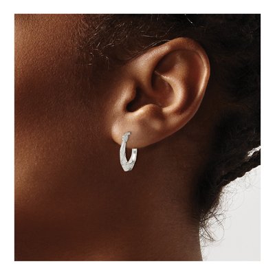 Sterling Silver 15mm Diamond-Cut Textured Hoop Earrings – view 4