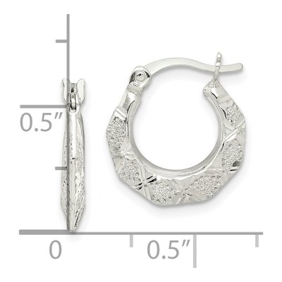 Sterling Silver 15mm Diamond-Cut Textured Hoop Earrings – view 5