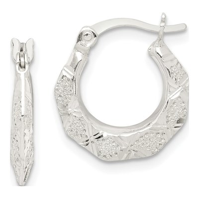Sterling Silver 15mm Diamond-Cut Textured Hoop Earrings