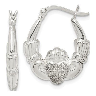 Sterling Silver 23mm Claddagh Hoop Earrings