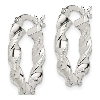 Sterling Silver 21mm Twisted Textured Hoop Earrings – view 3