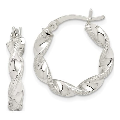 Sterling Silver 21mm Twisted Textured Hoop Earrings