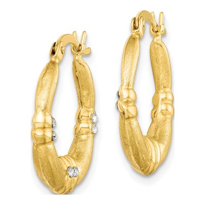Gold-Plated Sterling Silver 21mm CZ Textured Hoop Earrings – view 3