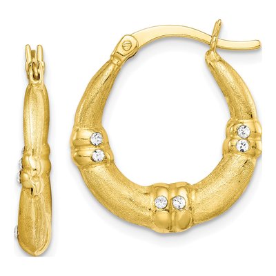 Gold-Plated Sterling Silver 21mm CZ Textured Hoop Earrings