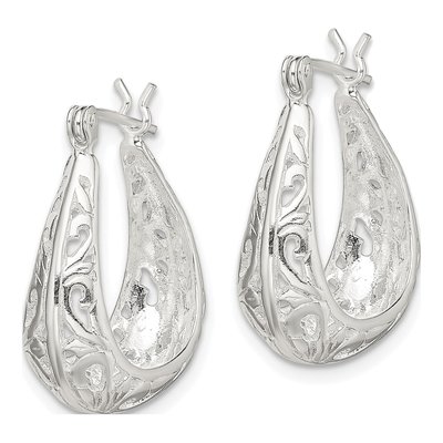 Sterling Silver 21mm Filigree Swirl Hoop Earrings – view 3