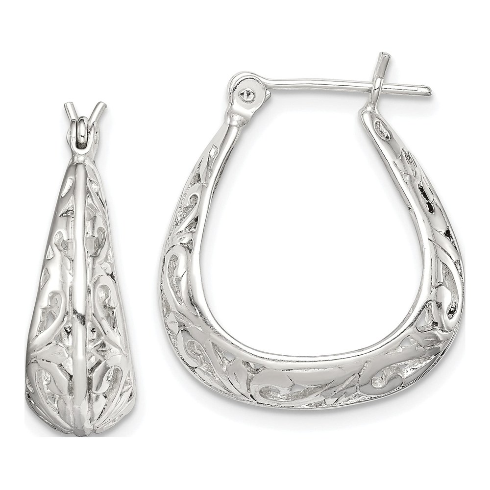 Sterling Silver 21mm Filigree Swirl Hoop Earrings
