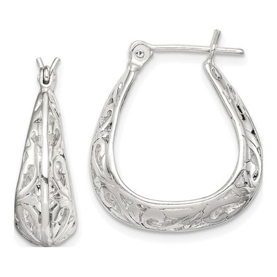 Sterling Silver 21mm Filigree Swirl Hoop Earrings