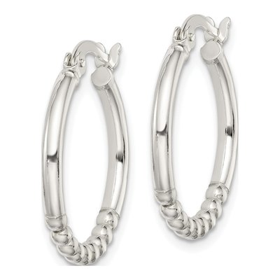 Sterling Silver 23mm Beaded Hoop Earrings – view 3