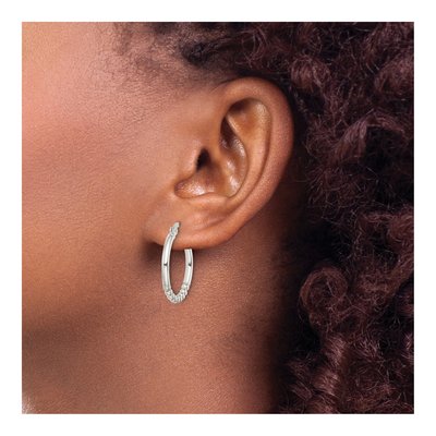 Sterling Silver 23mm Beaded Hoop Earrings – view 4