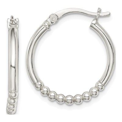 Sterling Silver 23mm Beaded Hoop Earrings