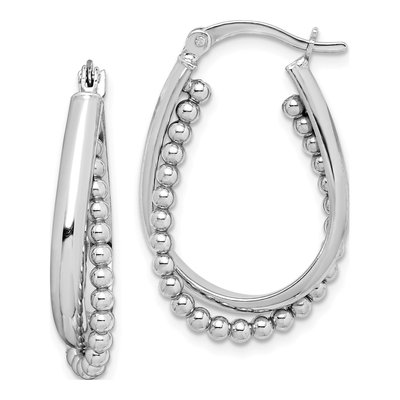 Sterling Silver 29mm Twisted Beaded Hoop Earrings