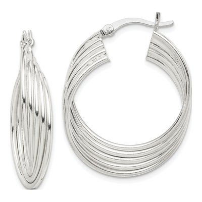Sterling Silver 31mm Twisted Round Hoop Earrings