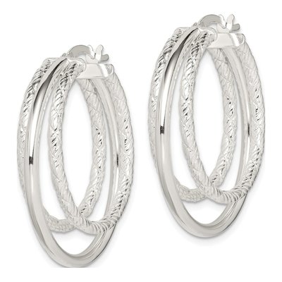 Sterling Silver 32mm Triple Hoop Earrings – view 3