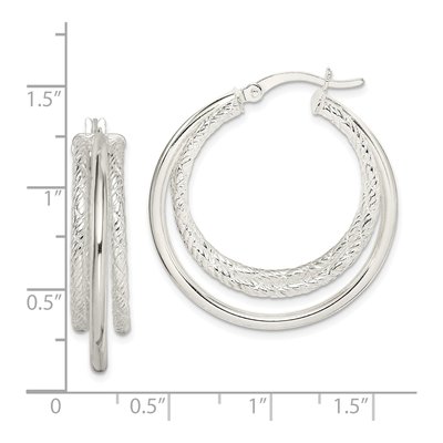 Sterling Silver 32mm Triple Hoop Earrings – view 5