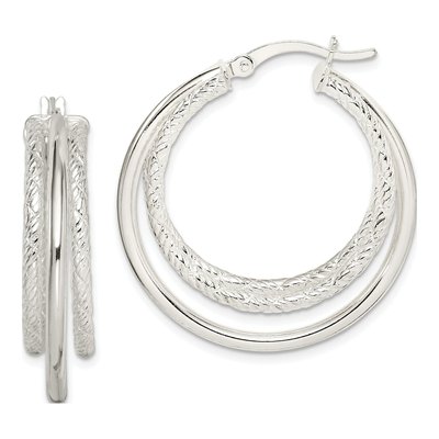 Sterling Silver 32mm Triple Hoop Earrings