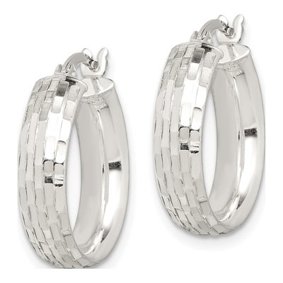 Sterling Silver 20mm Textured Round Hoop Earrings – view 3