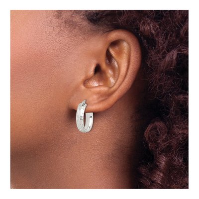 Sterling Silver 20mm Textured Round Hoop Earrings – view 4