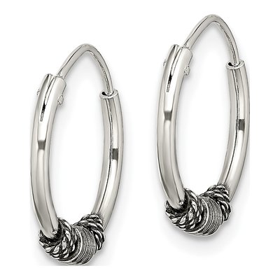 Sterling Silver 14mm Antiqued Beaded Hoop Earrings – view 3