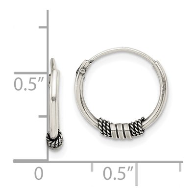 Sterling Silver 14mm Antiqued Beaded Hoop Earrings – view 5