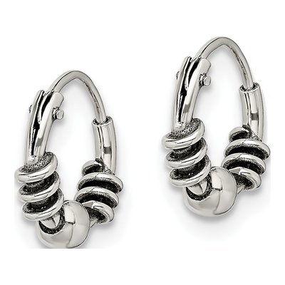 Sterling Silver 10mm Antiqued Beaded Hoop Earrings – view 3
