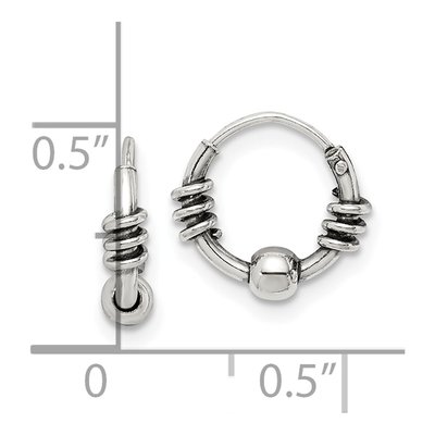 Sterling Silver 10mm Antiqued Beaded Hoop Earrings – view 5