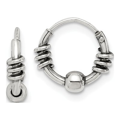 Sterling Silver 10mm Antiqued Beaded Hoop Earrings
