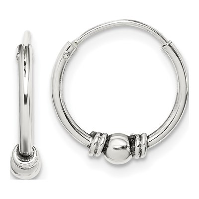 Sterling Silver 14mm Antiqued Beaded Hoop Earrings