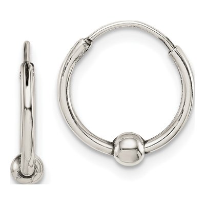 Sterling Silver 13mm Antiqued Beaded Endless Hoop Earrings