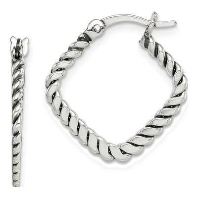 Sterling Silver 20mm Antiqued Square Hoop Earrings