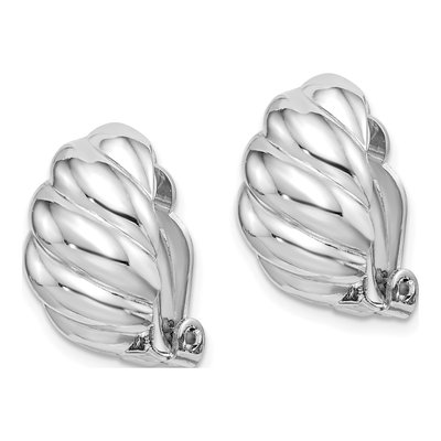 Sterling Silver Non-Pierced Scalloped Oval Stud Earrings – view 3