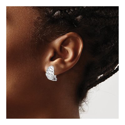 Sterling Silver Non-Pierced Scalloped Oval Stud Earrings – view 4