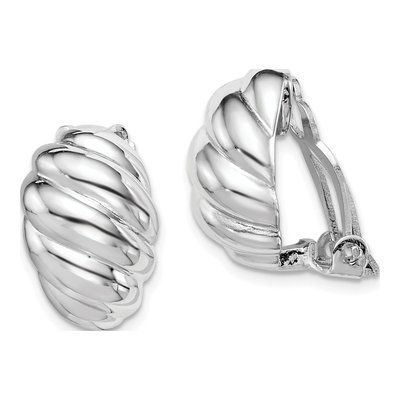 Sterling Silver Non-Pierced Scalloped Oval Stud Earrings